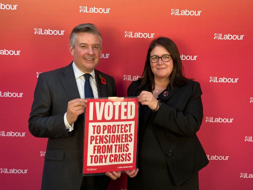 Rachel Hopkins MP and Jon Ashworth MP holding poster saying 