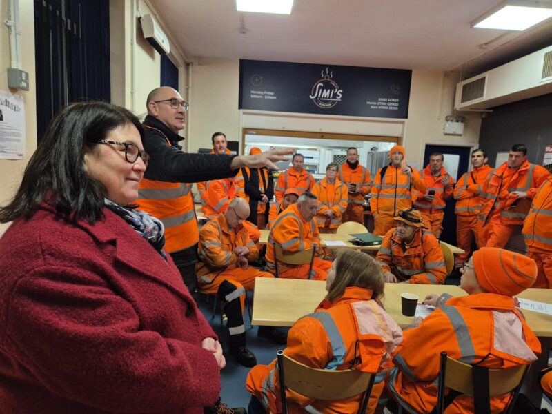 Rachel Hopkins MP meeting workers at Kingsway waste depot