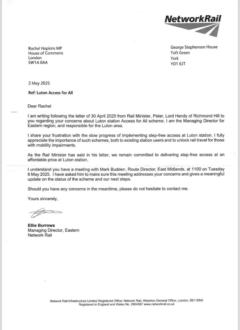 Network Rail update on works at Luton Station