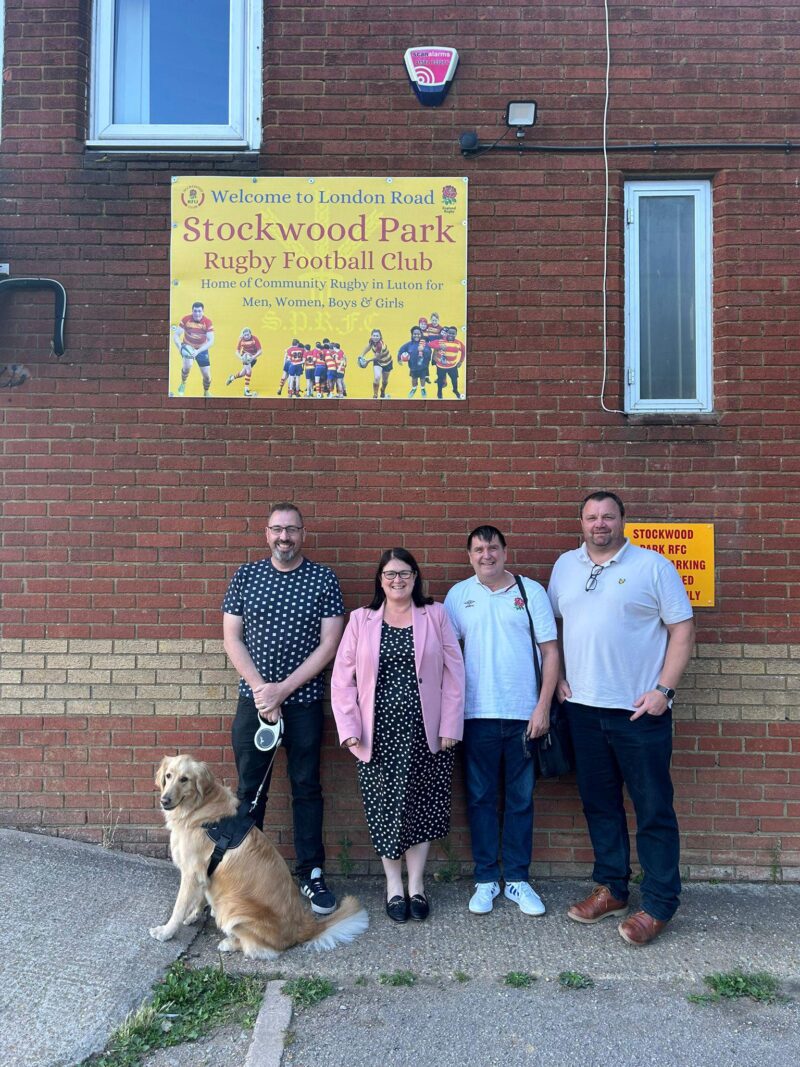 Rachel Hopkins MP with Darren, Steve and Alistair at Stockwood RFC