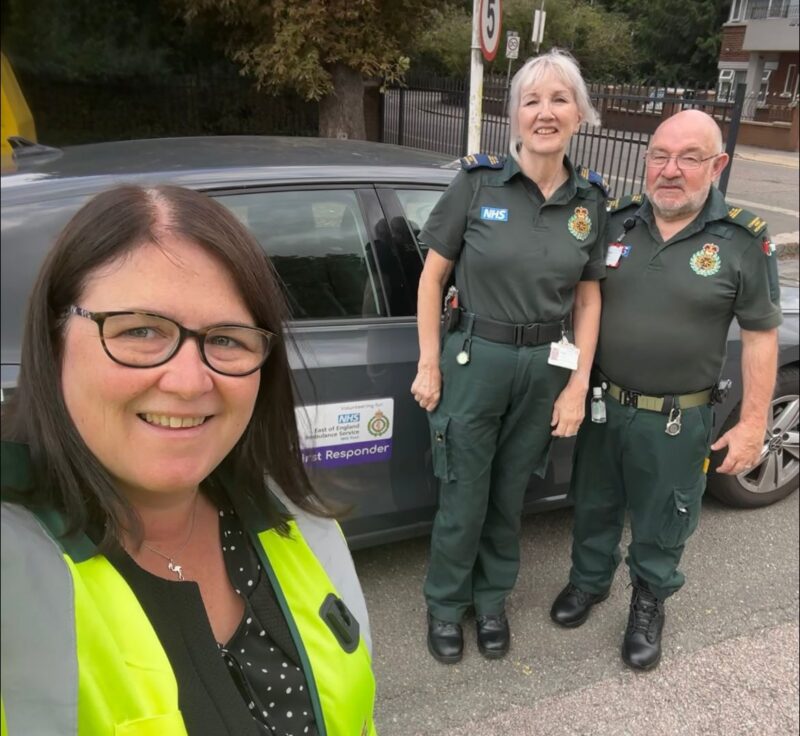 Rachel Hopkins MP with Richard and Kath from the Community First Responders team