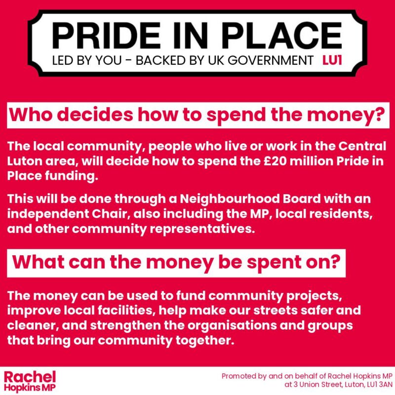FAQs about Pride in Place funding for Central Luton