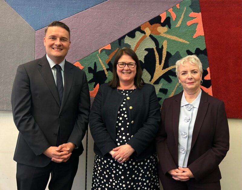 Rachel Hopkins with Health Secretary Wes Streeting and Health Minister Karin Smyth