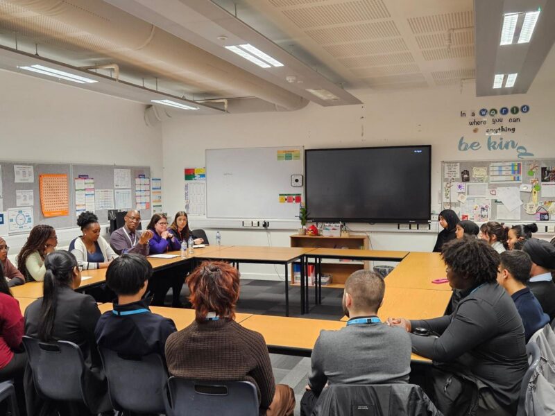 Rachel Hopkins MP at a workshop with students from Stockwood Park Academy