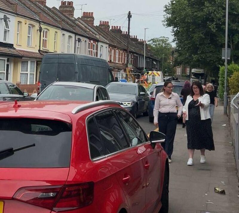 Rachel Hopkins MP and Cllr Javeria Hussain looking at pavement parking in Dallow