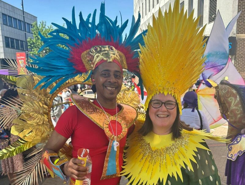 Rachel Hopkins MP with Tony Isles, Chair of UK Centre for Carnival Arts, at Luton Carnival
