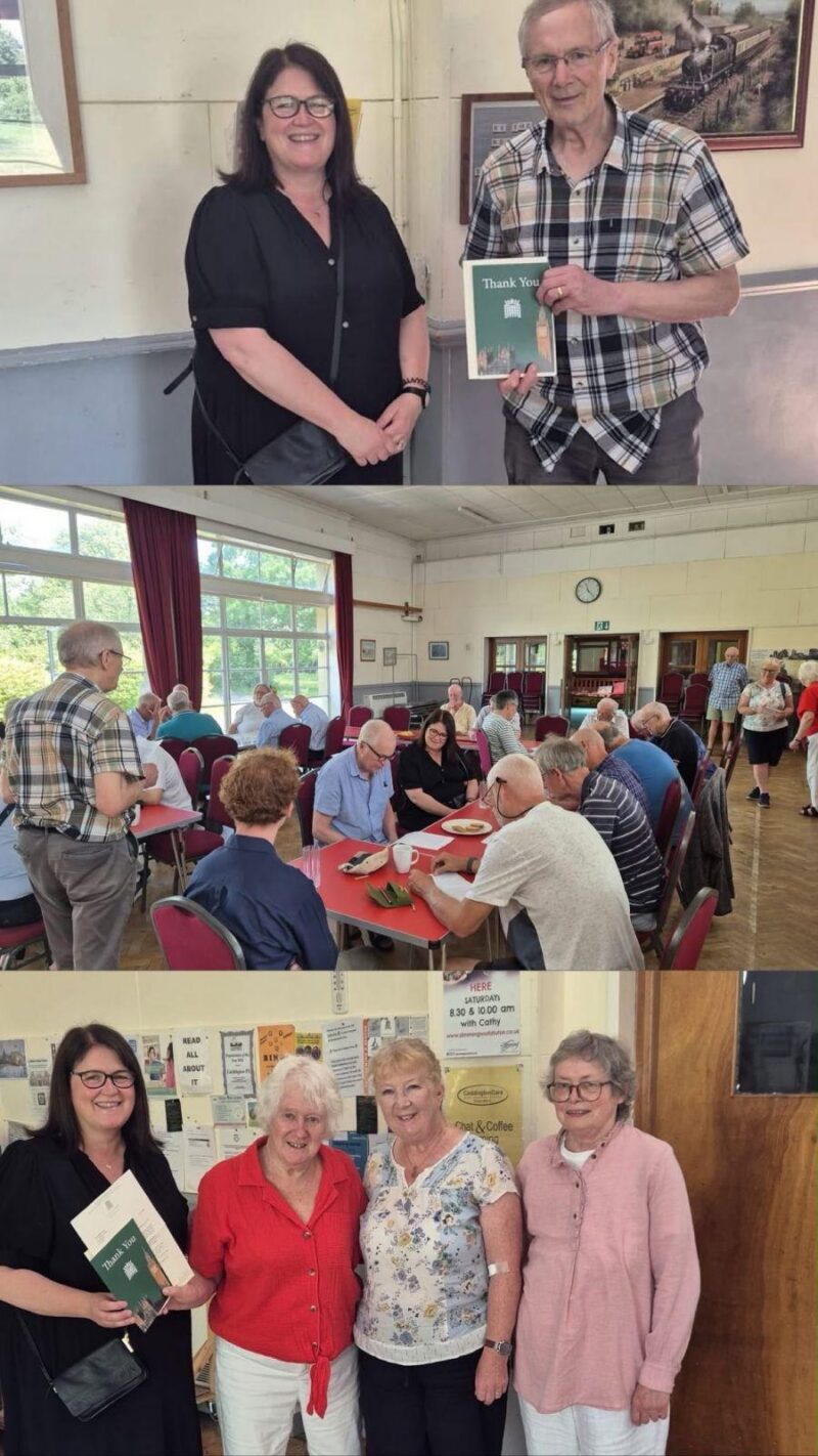 Rachel Hopkins MP presenting volunteers from the Heathfield Centre and Caddington Care with Community Thank You cards