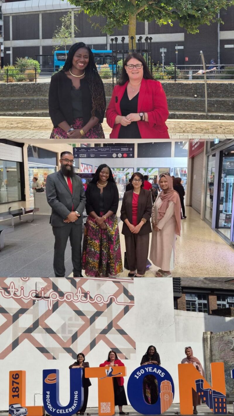 Rachel Hopkins MP, Miatta Fahnbulleh MP, Leader of Luton Council Tahmina Saleem, Deputy Leader Umme Ali, and Portfolio Holder for Finance Yaqub Hanif in Luton