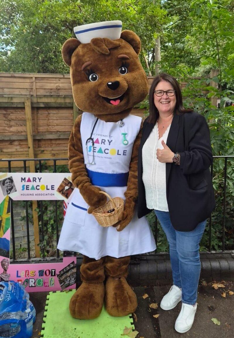 Rachel Hopkins MP with the Mary Seacole bear 